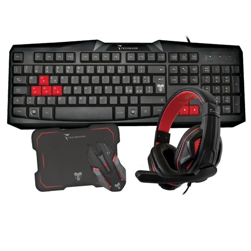 Gaming Set Techmade 4 in 1 Tastiera,cuffie,mouse,tappetino