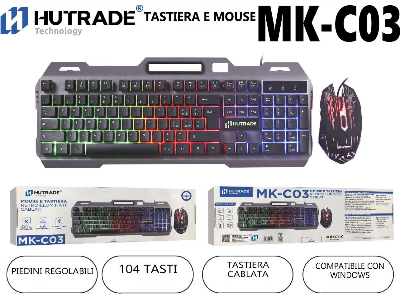 TASTIERA GAMING RETROILLUMINATA + MOUSE GAMING HUTRADE MK-C03
