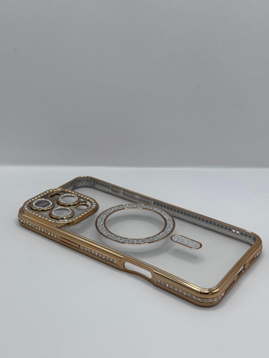 COVER IPHONE MAGSAFE BRILLANTINATA GOLD