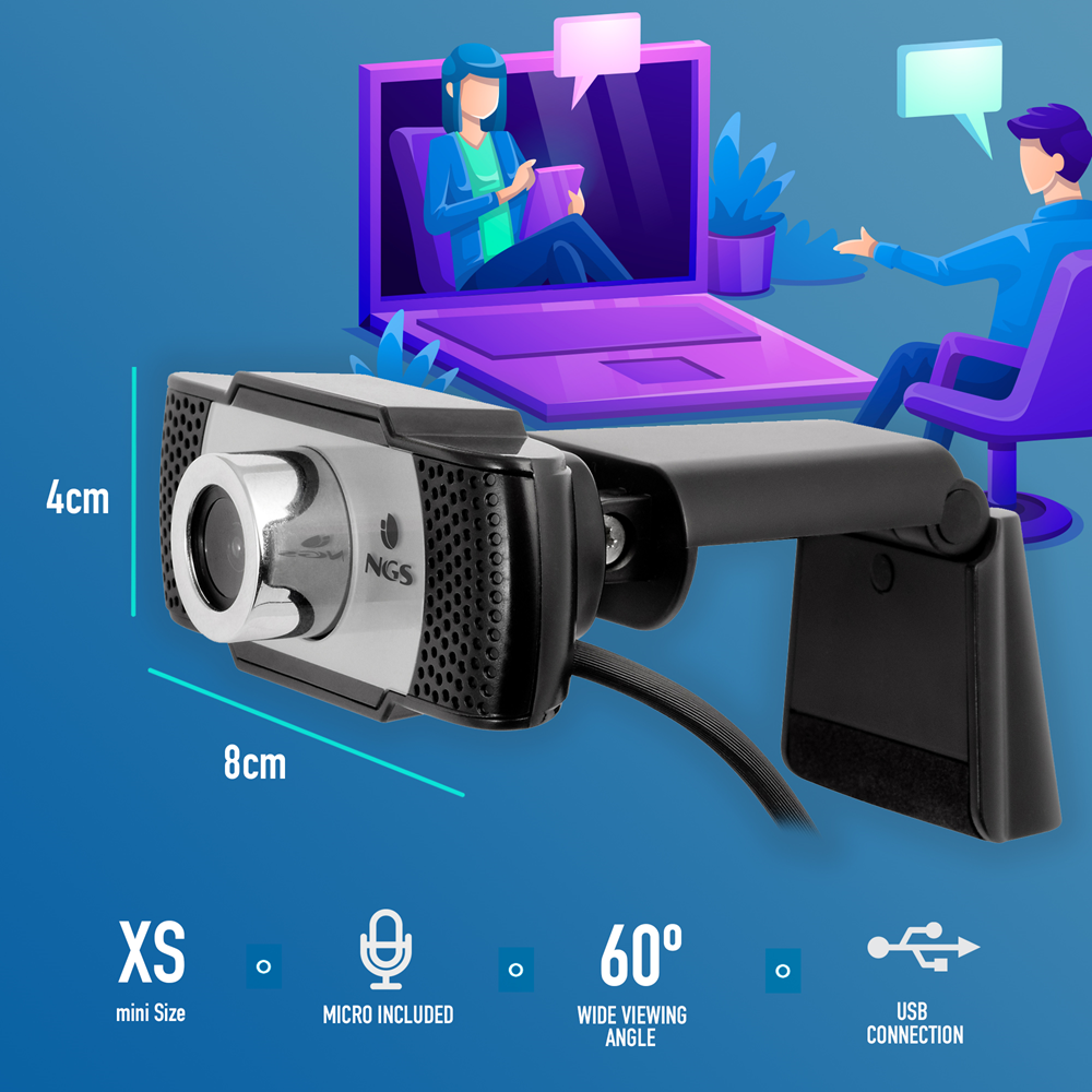 NGS Webcam con Microfono Xpresscam 720 HD 1Mpx