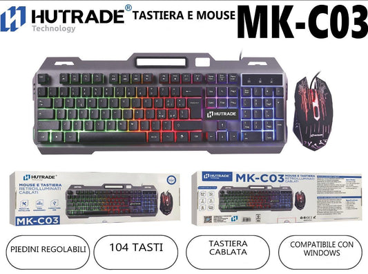 TASTIERA GAMING RETROILLUMINATA + MOUSE GAMING HUTRADE MK-C03